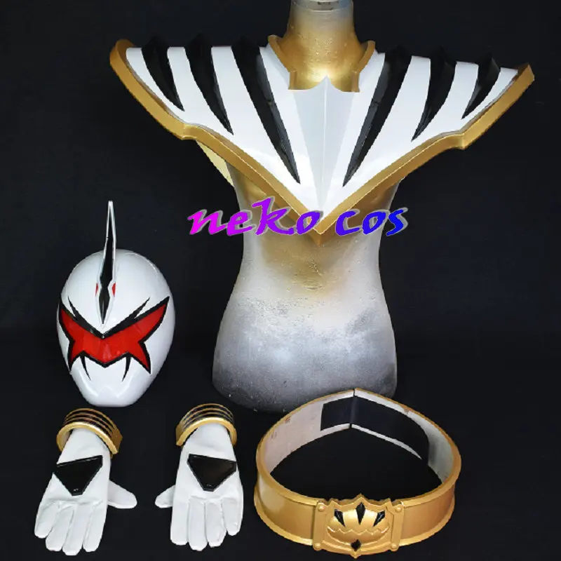 nekocos Bakuryuu Sentai Abaranger White Black fullset Helmet mask Mikoto Nakadai Resin belt  ‌shoes Cosplay costume