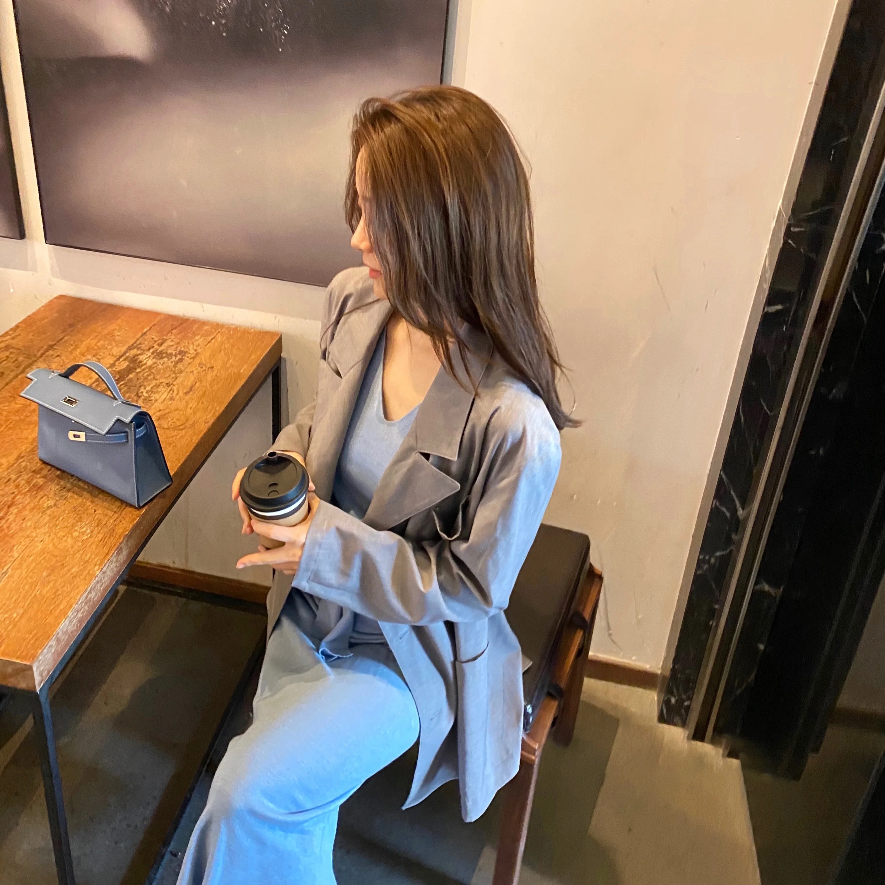 CCZEE Versatile Stylish Casual Mid-Length Suit Jacket Women's Fashionable All-Season Long Sleeve Slim Fit Classic Collar