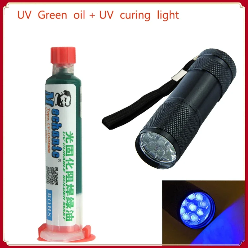 MECHANIC 10CC UV SOLDER MASK PCB BGA CORROSIVE ARCING Soldering Welding Fluxes Oil+9led UV curing light PAINT PREVENT