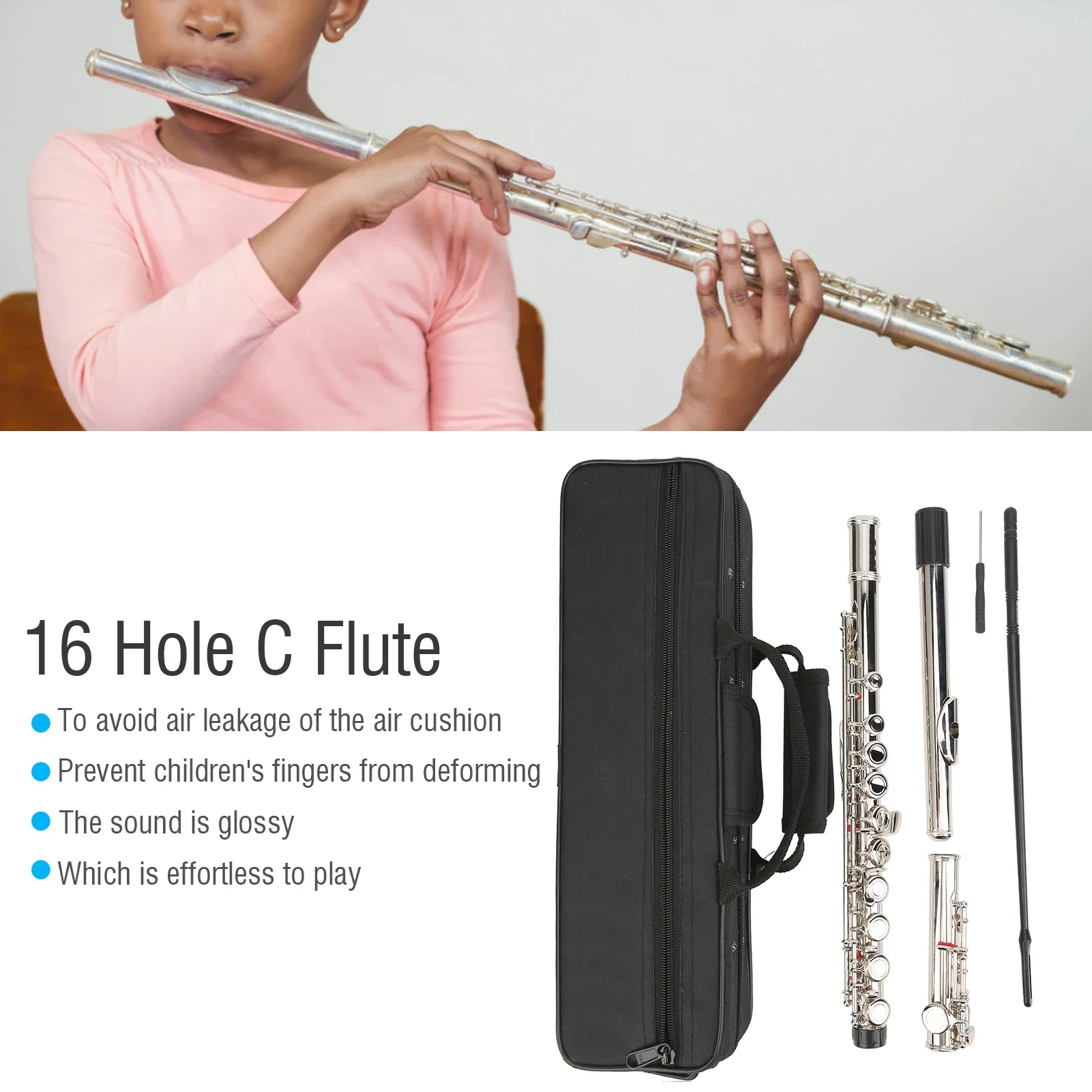 

Closed Key Flute 16 Hole C Flute LADE 16 Hole C Flute Closed Key with Storage Bag Increased Tube Resonance Musical Instrument