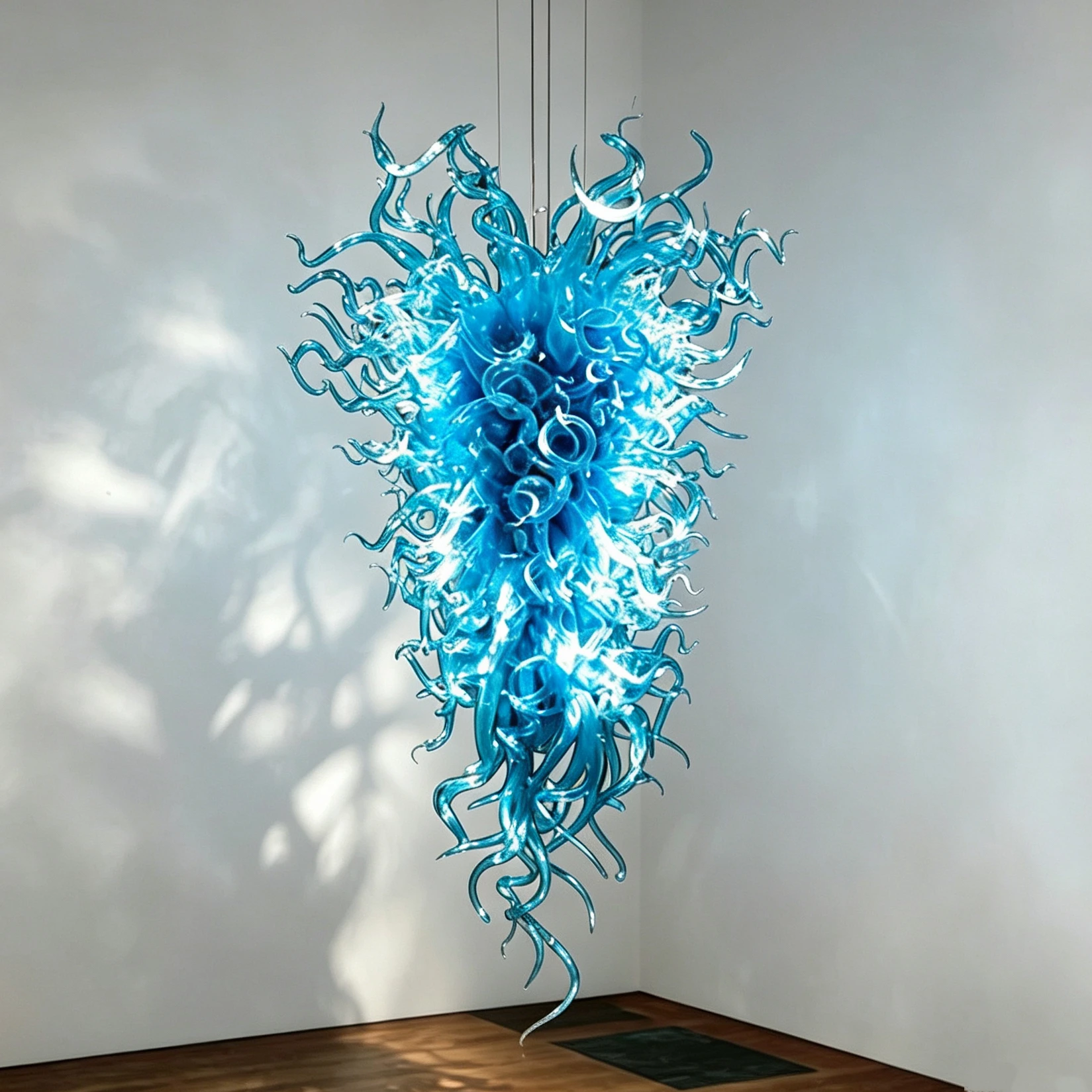 Home Glass Pendant Lamps Blue Color American Pride Hand Blown Glass Chandelier for Hotel Foyer High Ceiling Art Decor