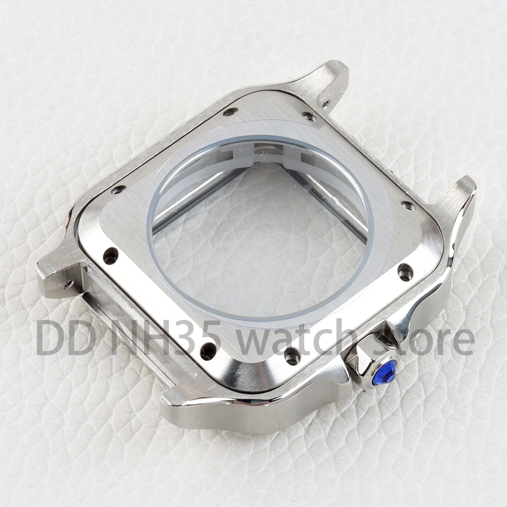 Silver 38mm NH35 Watch Case 21mm Width Solid 316L Stainless Steel Bracelet for Santos NH35 NH36 NH38 Movement 27mm Dial
