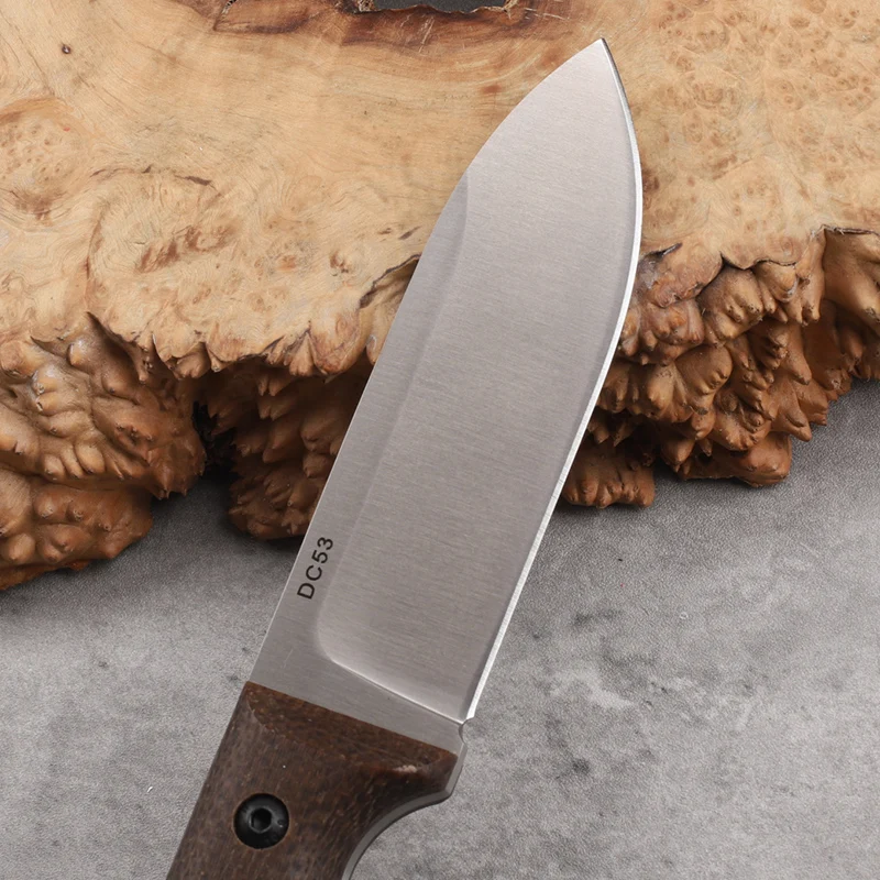 スチールとリネンのハンドルが付いた固定ナイフ,dc53,シャープでポータブルなツール,アウトドアキャンプのサバイバル,家庭の切断,サバイバル