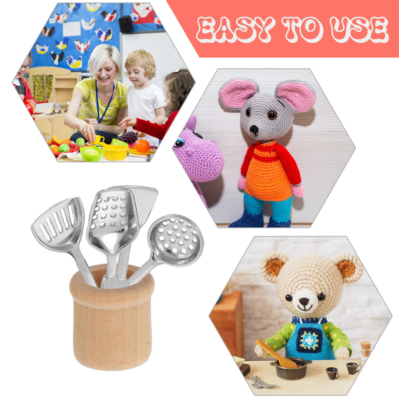 5pcs Mini Kitchen Set with Realistic Metal Cookware for Dollhouse Decoration & Pretend Play