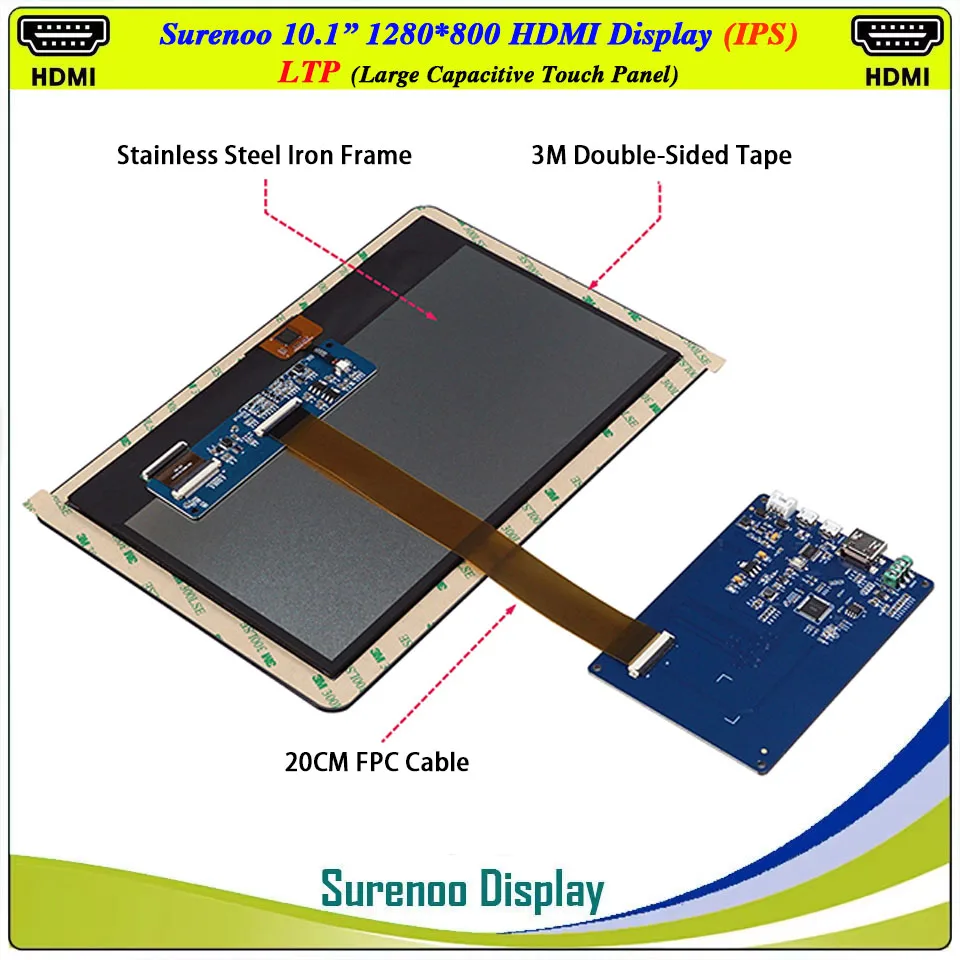 Módulo LCD Compatible con HDMI, Monitor de pantalla IPS, Panel táctil capacitivo USB, Audio para Raspberry Pi, 10,1 pulgadas, 1280x800
