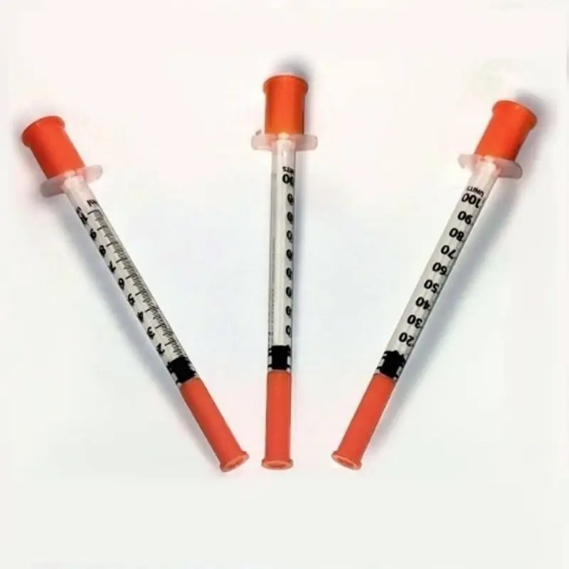 1ml Disposable Safety Insulin Syringe Orange Cap Plastic Liquid Dispenser