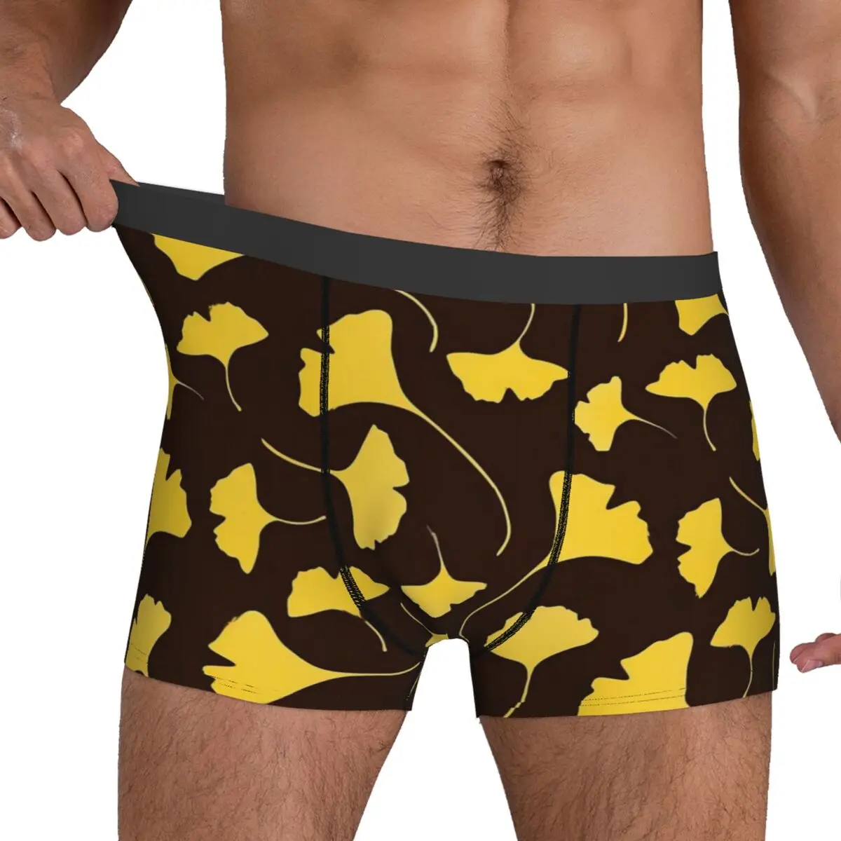 Yellow Ginkgo Biloba Underwear Leaves Print Men Boxer Brief Soft Boxer Shorts High Quality Printed Oversize Underpants