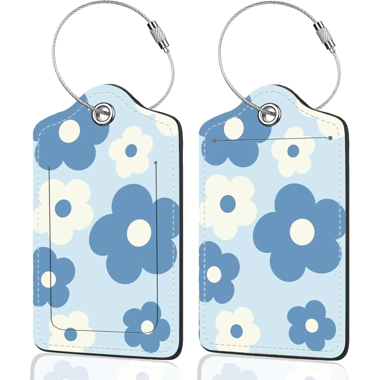

Голубая багажная бирка с цветочным принтом в стиле ретро для чемоданов, круизная багажная бирка с конфиденциальной крышкой, идентификационной этикеткой, адресной карточкой и металлическим кольцом