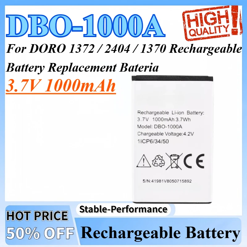 

3.7V 1000mAh High Qualty DBO-1000A Battery For DORO 1372 / 2404 / 1370 Rechargeable Battery Replacement Bateria