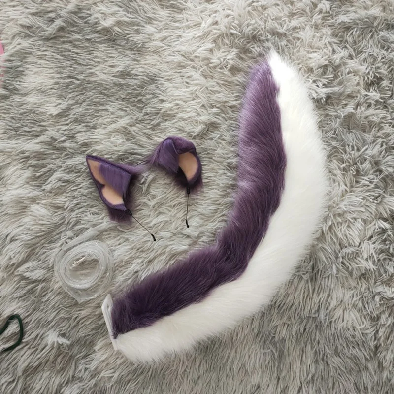 

Vtuber Cos Shoto косплей пушистые уши и хвосты милый фиолетовый ручной работы реквизит аксессуар для костюма с хвостом животного