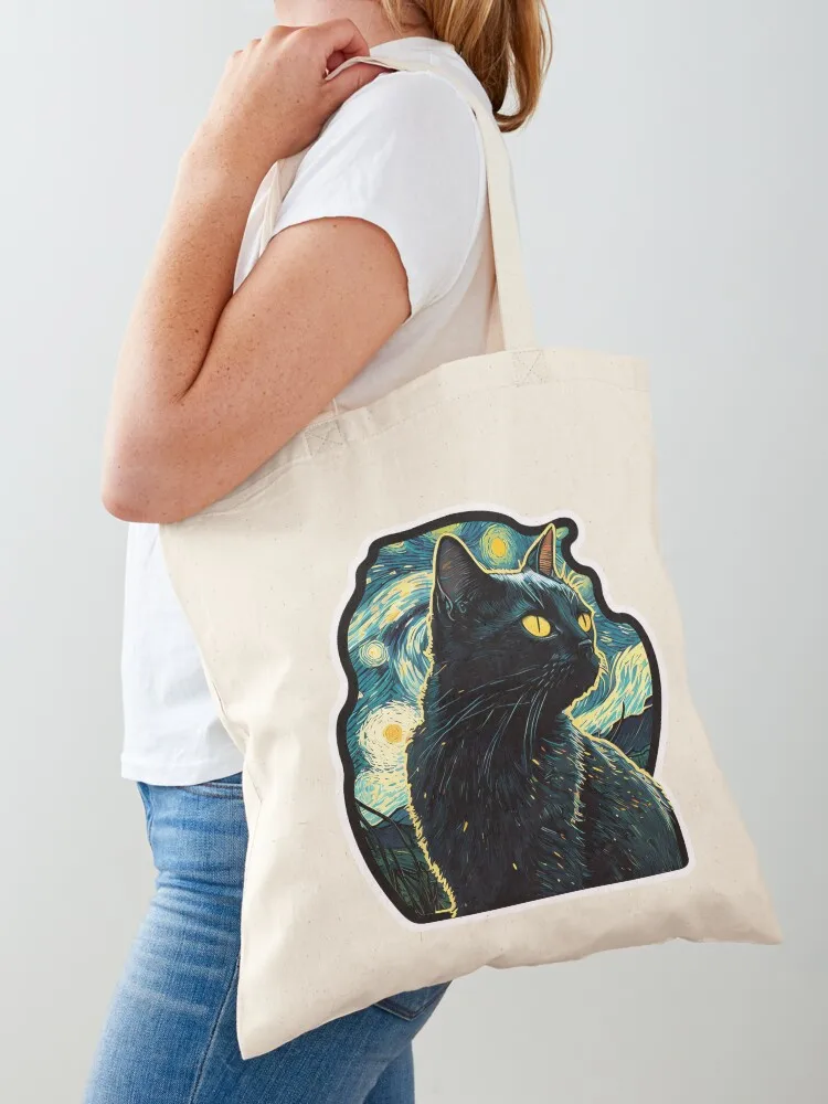 

Starry Black Cat Tote Bag sacs de shopping women bag Reusable bags