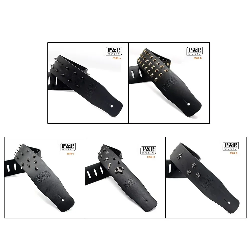 Guitar Strap Metal Spike Studded Adjustable Heavy Duty Leather Guitar Parts For Electric/Acoustic Guitar/Classical Guitar/Bass