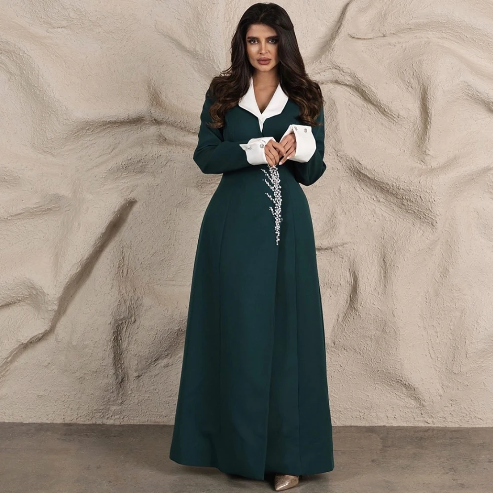 Customized  Jersey Pearl  A-line V-neck Bespoke Occasion Gown Midi Dresses Saudi Arabia