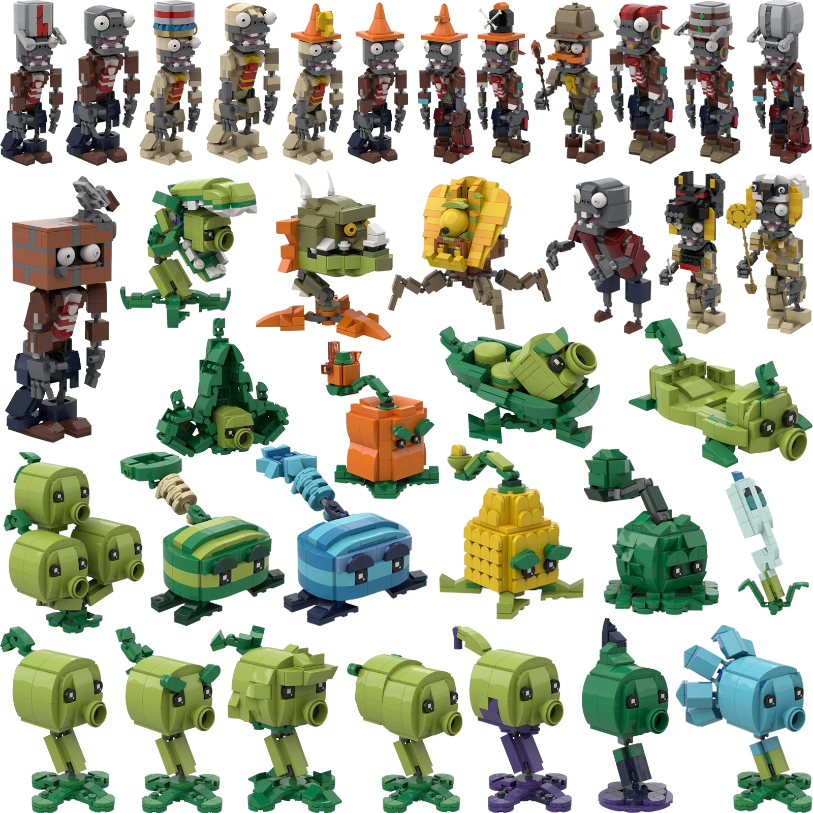Hot Game Creative Design Plants and Zombies Battle Action Figures Shooter Pea Building Blocks Model DIY Kids Toys Birthday Gift