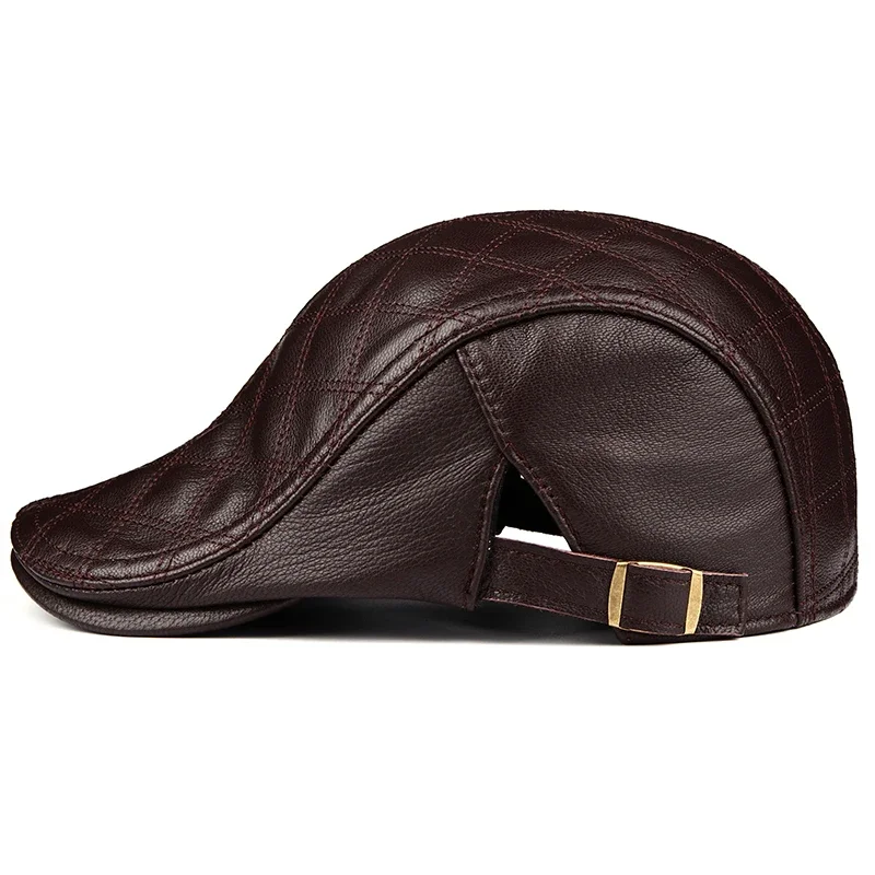 New 2024 Winter Unisex Genuine Leather Duckbill Thin Berets Hats For Men/Women Leisure Black/Brown Fitted Cabbie Bonnet