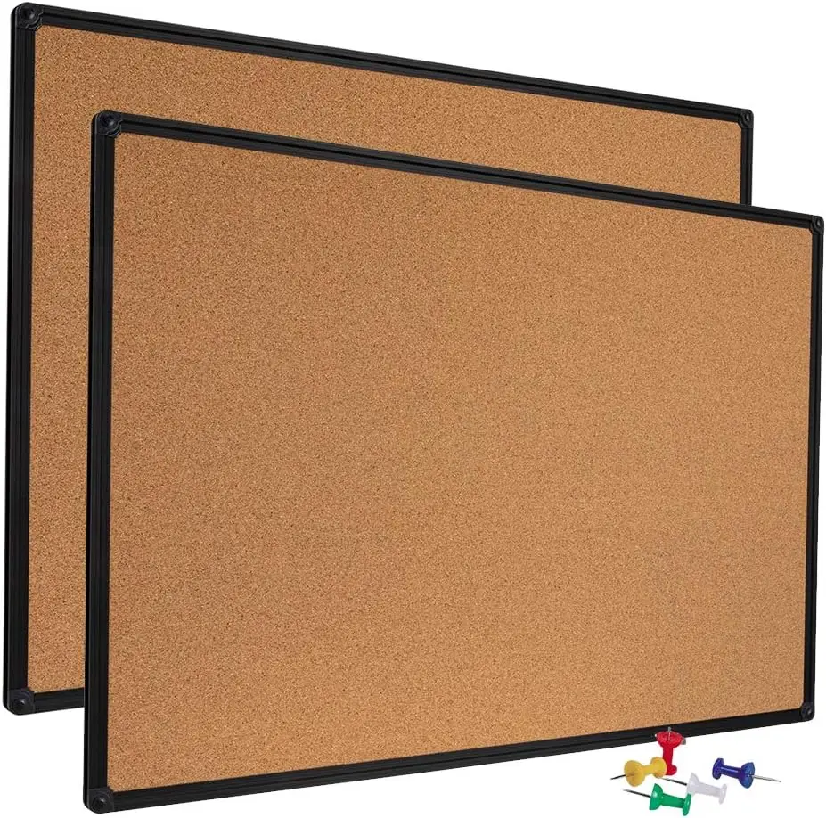 Papan gabus, 2 pak 48 ''x 36'' papan pemberitahuan buletin papan pesan Memo papan Pin, bingkai aluminium hitam