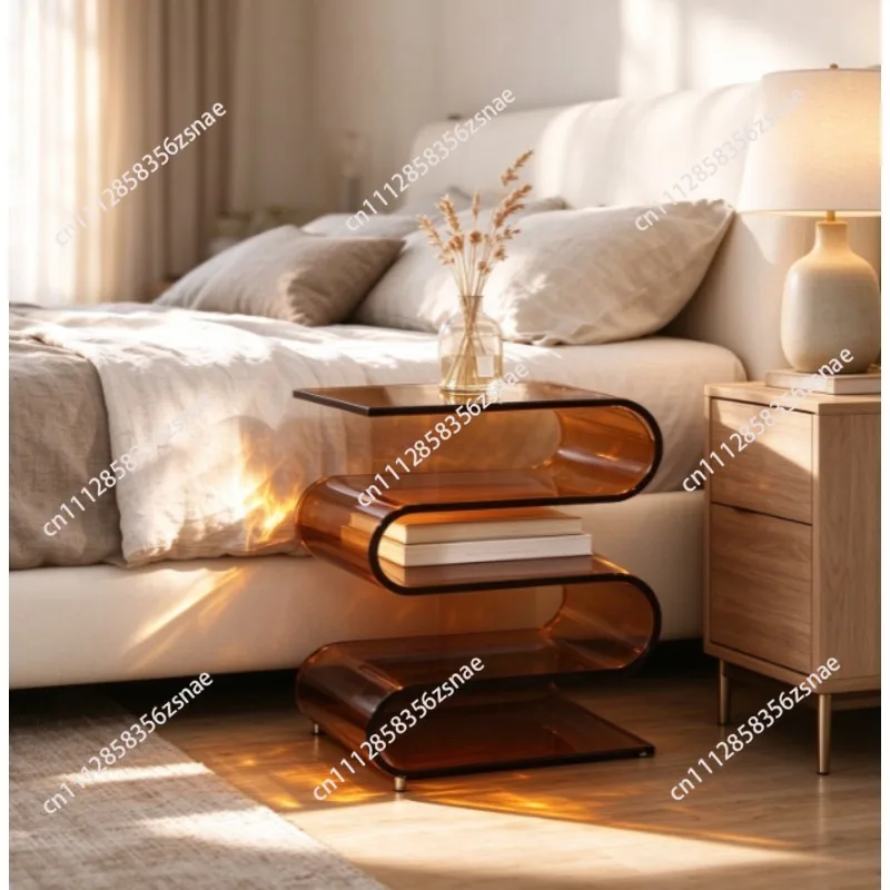 Nordic Acrylic S-Shaped Side Table Minimalist Luxury Bookshelf Storage Stand Living Room Bedroom End Table 5 Colors