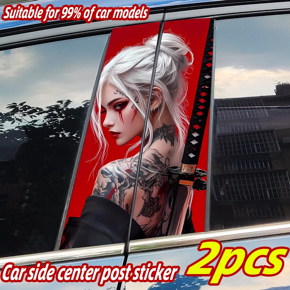 

Female Samurai Car Stickers Auto B Pillar Waterproof Center Column Decoration Cover Scratches Car Door Pillar Decals Accessories