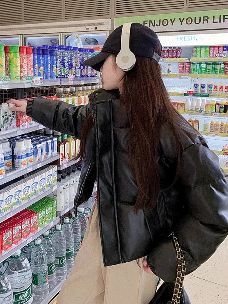 

Puffer Parkas Womens Snow Coat Solid Color Plush Lightweight Warm Outerwear Fashion Slim Fit Leisure Durable Cotton Jacket Girls