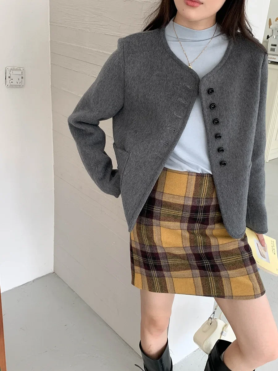 

Женское повседневное тонкое шерстяное пальто, осень 2024, новая однобортная модная верхняя одежда с длинными рукавами