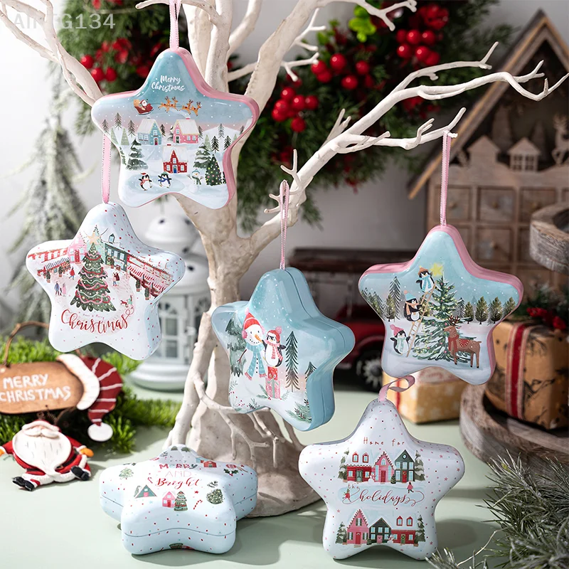 صندوق تخزين صفيح مزخرف لعيد الميلاد مع حبل حلوى/بسكويت/صندوق مجوهرات لتزيين شجرة عيد الميلاد