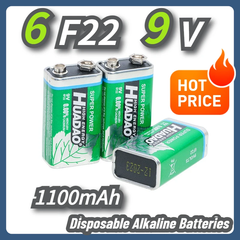 6F22 9 فولت بطاريات قلوية يمكن التخلص منها 1100 مللي أمبير خلية جافة للميكروفون لعبة متعددة إنذار الدخان اسلكية تخاطب بطارية احتياطية #1