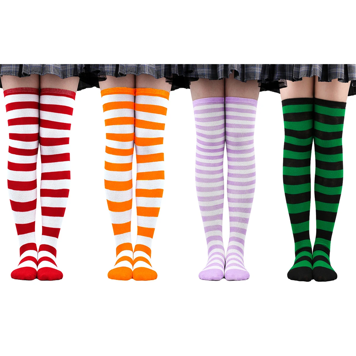 Chaussettes hautes rayées pour femmes, chaussettes au-dessus du genou, bonneterie, tube décontracté, costume, jambières