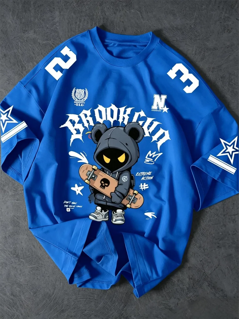 Heiß begehrtes Sommer-T-Shirt für Herren im amerikanischen Brooklyn-Stil mit Bärenmuster, bequem, atmungsaktiv, Rundhalsausschnitt, Outdoor-Streetwear – Detail 10