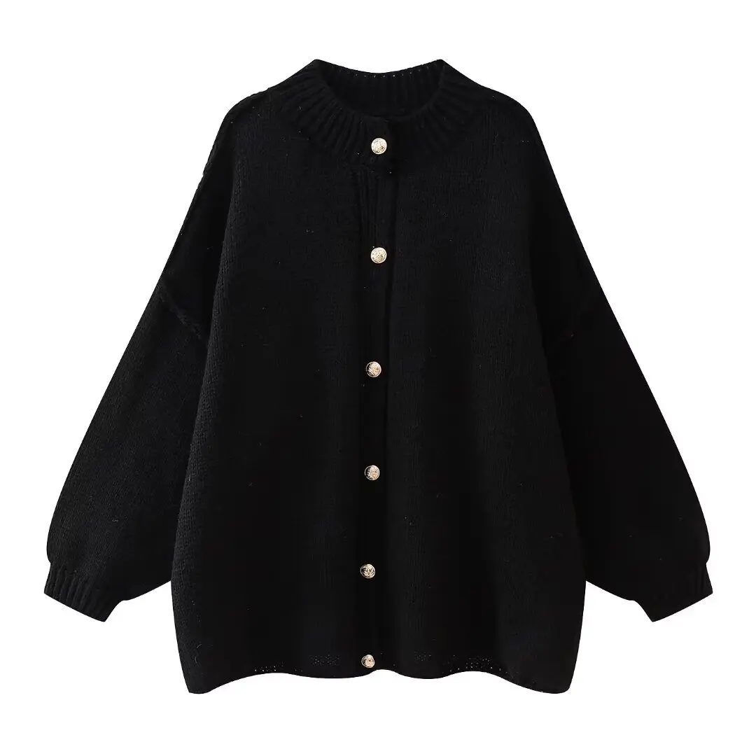 Pull à manches longues avec col rond pour femme, vêtements monochromes avec boutons, pull en Y à la mode, automne et hiver