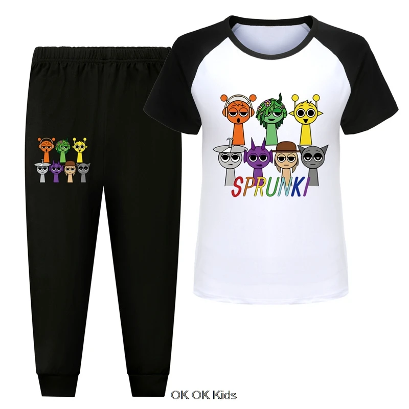 Hot Sprunki Kids Clothing Sets 2PCS Boys Girls Children's Set Cartoon Casual Clothes Sport Suit Short T shirt +Long Pants