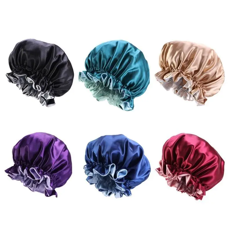 652F وصمة عار بونيه حريري غطاء النوم شريط مرن قابل للتعديل للنوم الليلي الشعر بونيه عكسها طبقة مزدوجة قبعة عمامة #2