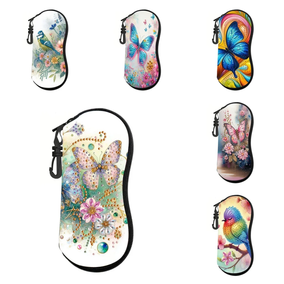 1 DIY Keychain Zipper Glasses Case Diamond Painting Set, Made of PU Leather, Featuring Beautiful Butterfly and Bird Patterns