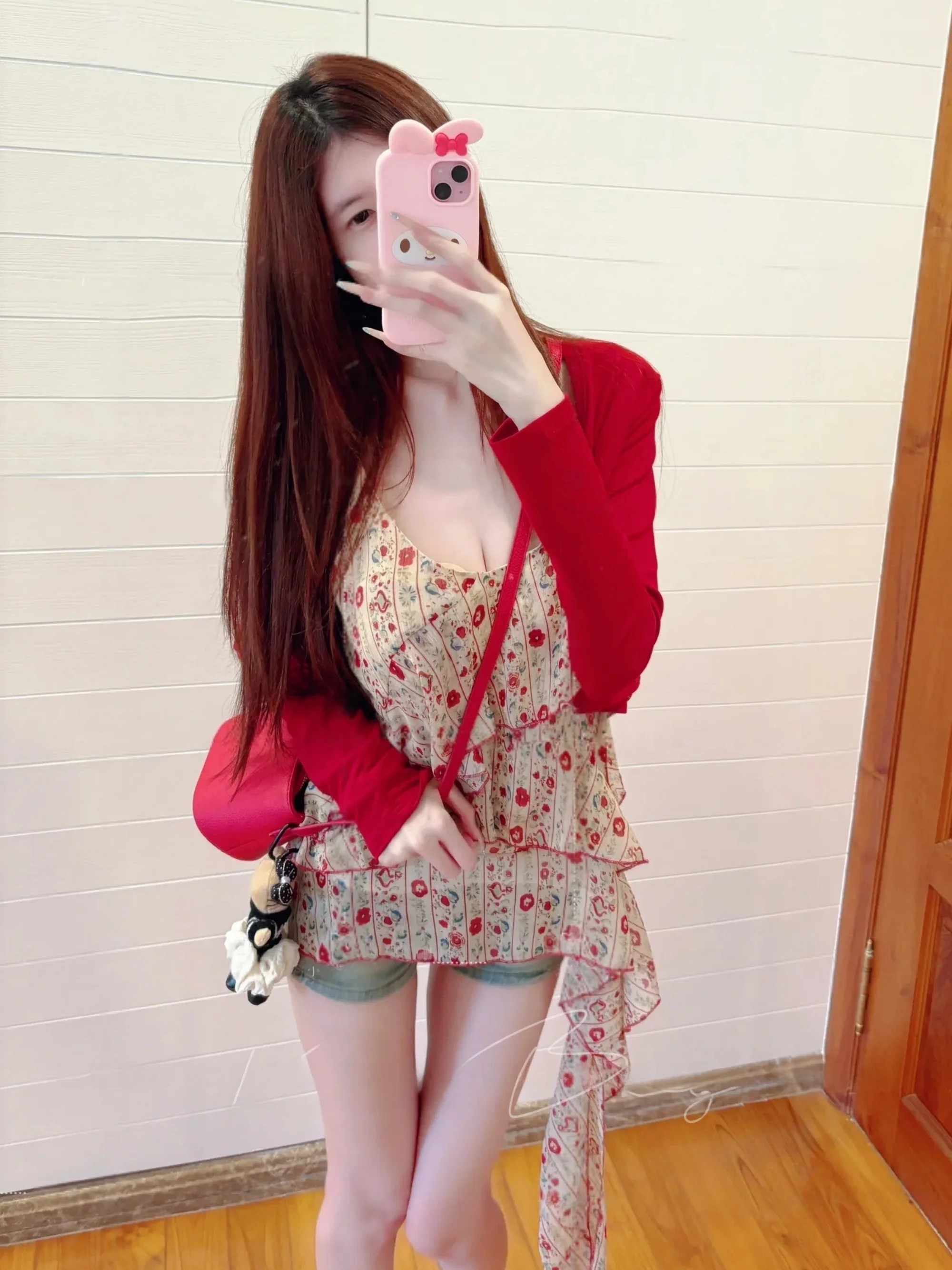

Red Floral Mesh Base Shirt Sleeveless Summer Outfit Two-Piece Set for Women Fashionable Casual Wear Summer Season Clothing