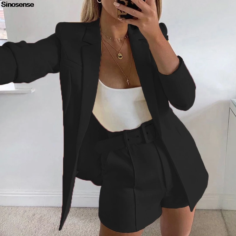 Donna elegante lavoro ufficio Business Night Club Party Blazer Shorts Set 2 pezzi abiti Open Front Blazer cintura pantaloncini abiti 3XL