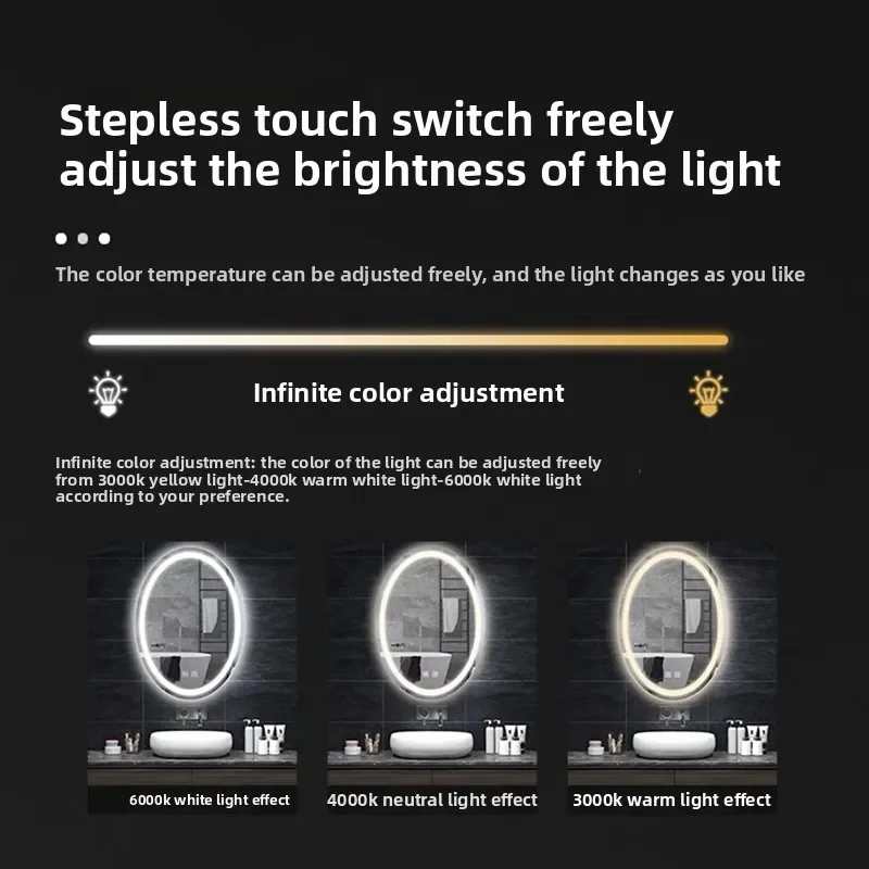 

40 * 60CM Oval Smart Bathroom Mirror LED Special-shaped Anti-fog Mirror with Light Touch Screen Hot Fashion Bathroom Mirror