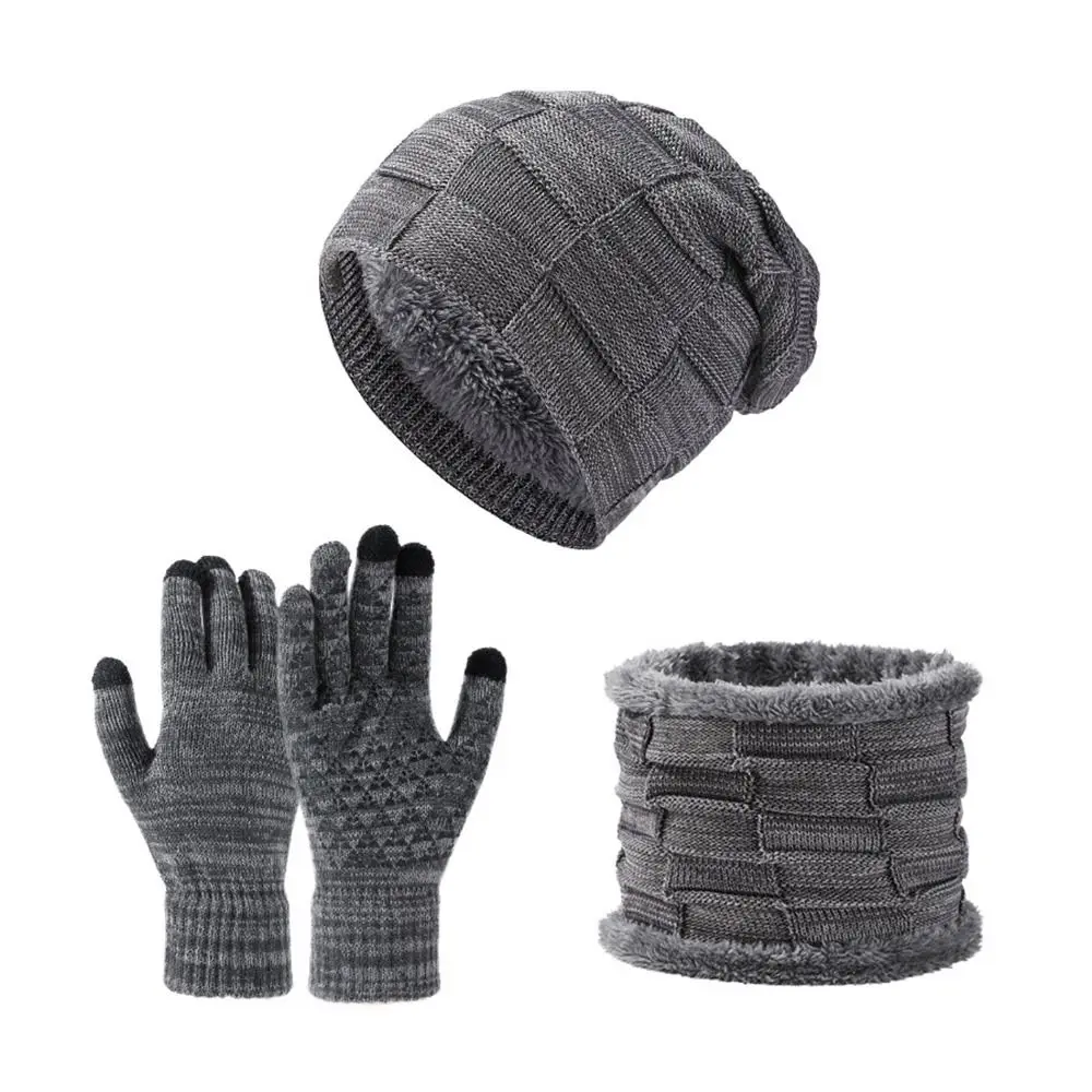 Set 3 Buah/Set Sarung Tangan Syal Topi Musim Dingin Hangat Set Syal Tebal Penghangat Leher Set Beanie Rajut Tahan Angin Elastis