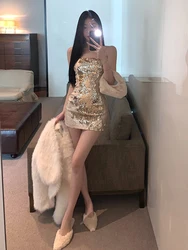 New Sexy Spicy Girl Strap Dress Women's Slim Fit and Slim Temperament Wrapped Hip Short Dress Female Clothes 2024 New