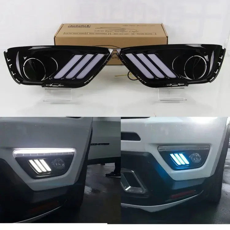 

1 set LED DRL Daytime Running Lights 12V Fog Lamp Cover With turnning yellow signal Lamp For Jeep Compass 2017 2018 2019