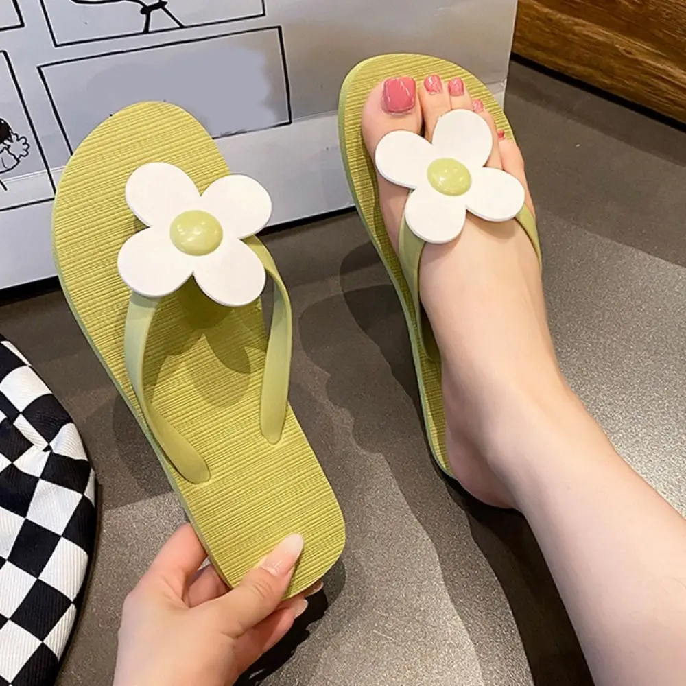 シンプルな花柄ビーチサンダル、滑り止めPVCフラットソールスリッパ、アウターウェアシューズ、ビーチウェアプラットフォームビーチサンダル