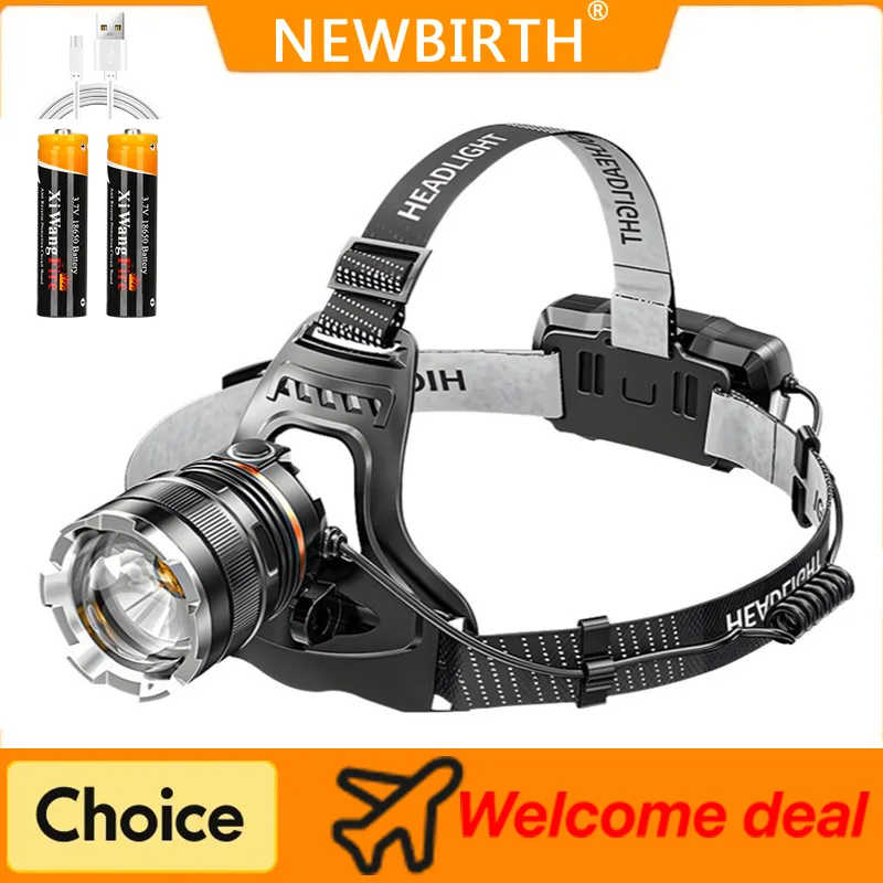 Super Bright LED Headlamp with XHP90 Lamp Beads Waterproof Headlight Power Display Suitable Exploration Hunting Fishing