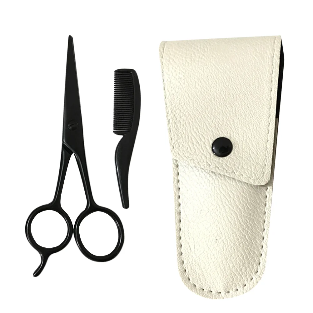 3pcs Beard Scissors Set Stainless Steel Small Precision Scissors Beard Care Tool Beauty Grooming Kit (Black Scissors+Apricot