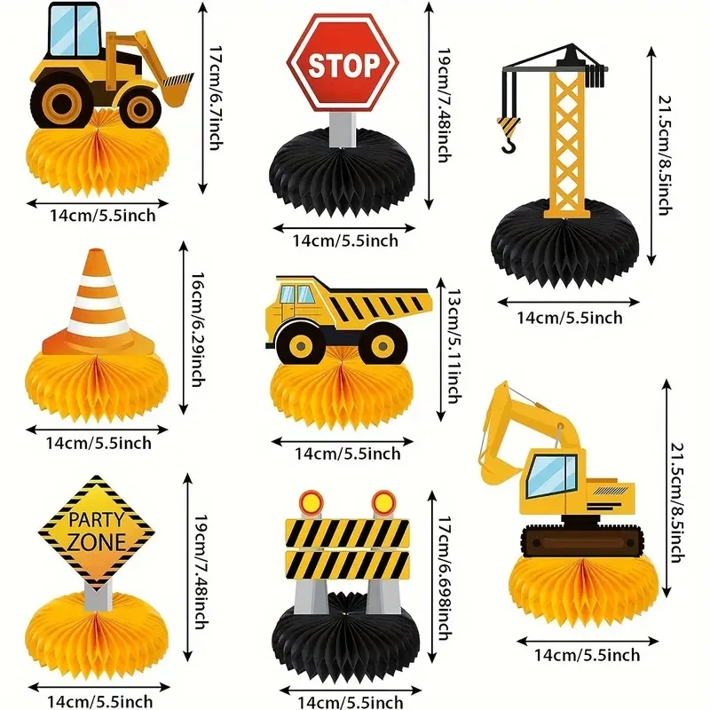 8pack engineering vehicle honeycomb ornament excavator birthday party decoration party honeycomb table paper honeycomb base