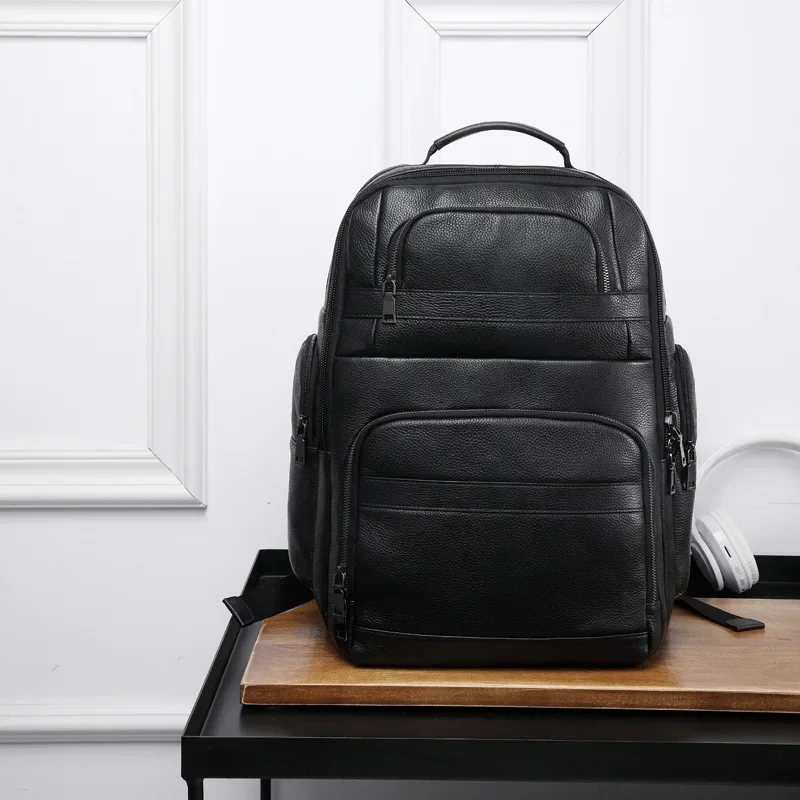 

Male Cowhide Leather Laptop Bag Men's Business Computer Bag Vintage Genuine Leather Durable Large Capacity Travel Backpack