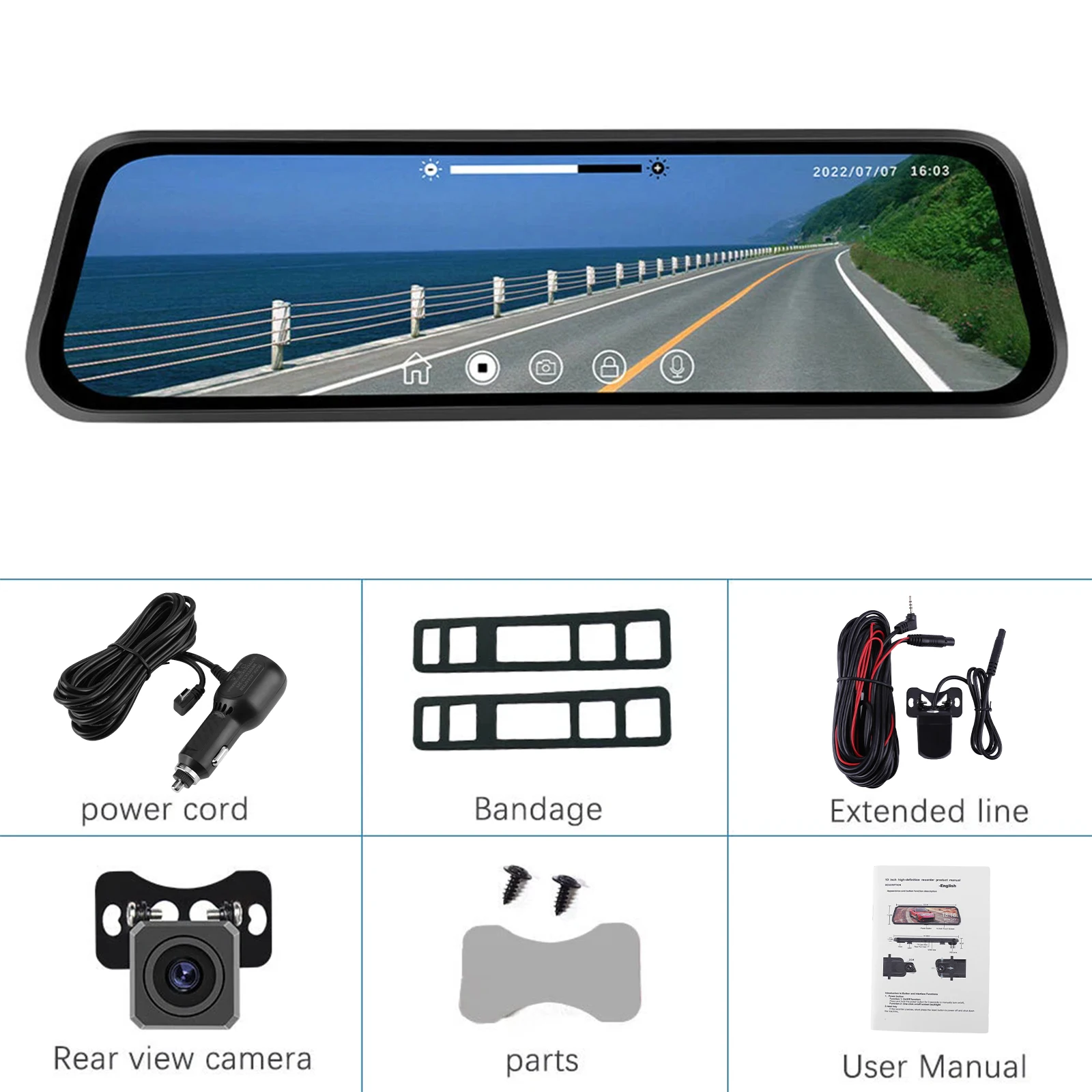 9,66 Zoll Touchscreen Auto-Dashcam Vorder- und Rückfahrkamera Videorekorder Rückfahrkamera