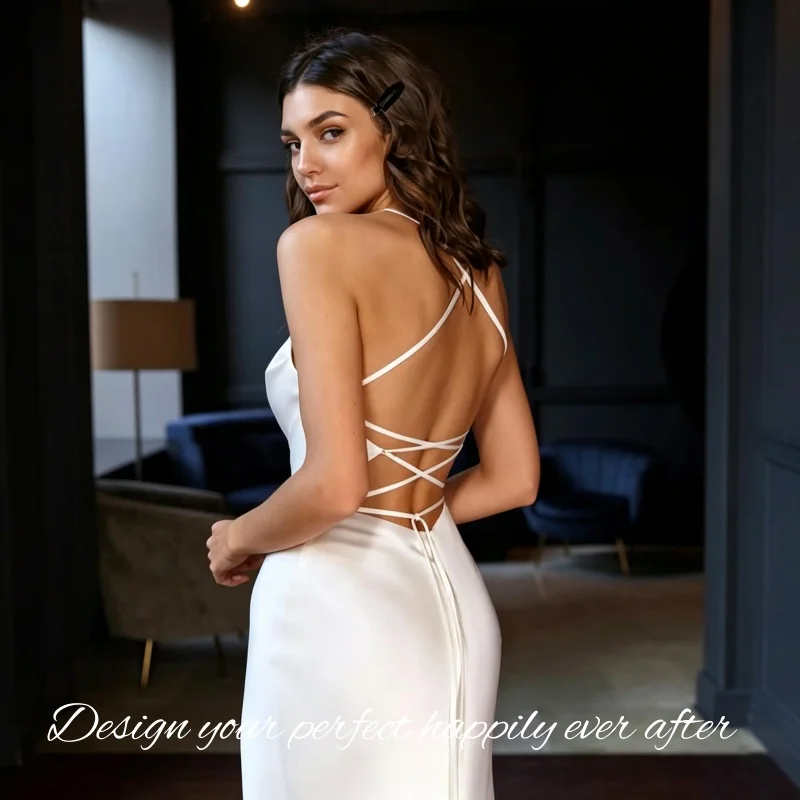 Shi Xing ke Minimalist Satin Fit Flare Wedding Dress 2026 Criss‑cross Back Bridal Gown Customized