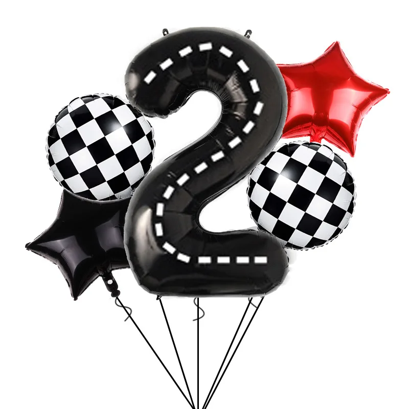 5pcs Race Car Birthday Balloons 40 Inch Racetrack Number Balloon1-9st Birthday Race Car Theme Party Decorations