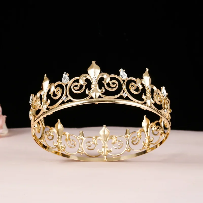 Herren Königskrone Tiara Geburtstag Braut Abschlussball Accessoires Metall Prinzenkronen Diademe Vollrunde Party-Accessoires – Detail 7