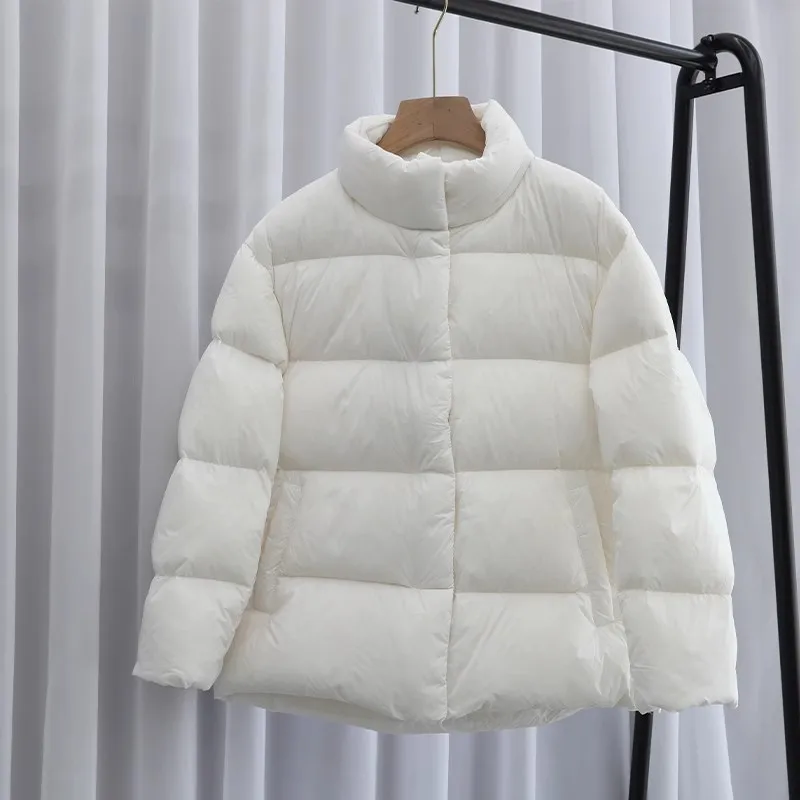 New Autumn Winter Women Bigsize Down Coat Warm Thicken White Duck Down Jacket Parkas Female Stand Collar Loose Puffer Outwears