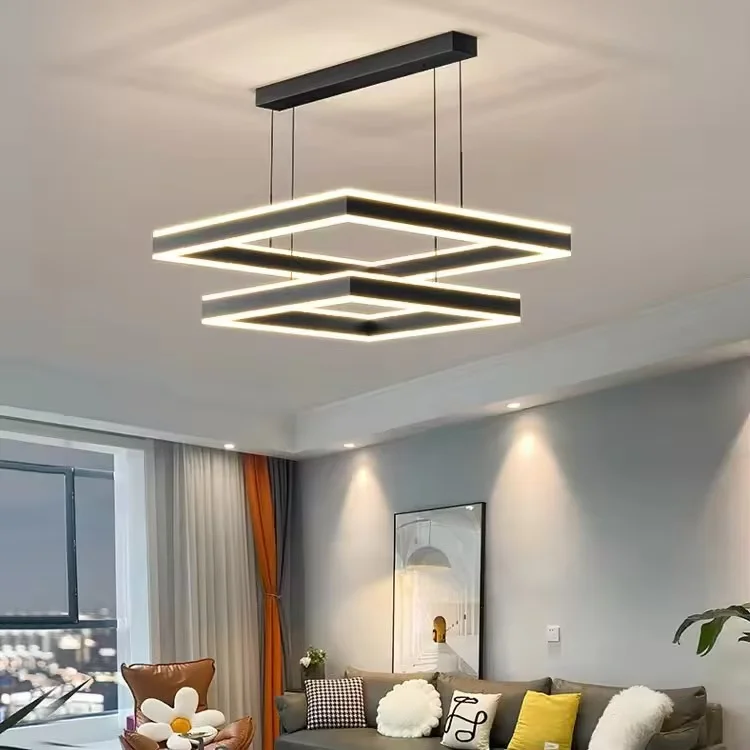 

Postmodern Black Square Acrylic LED chandelier lustre Ceiling Hardware for dining room Kitchen Island lighting Dimmable
