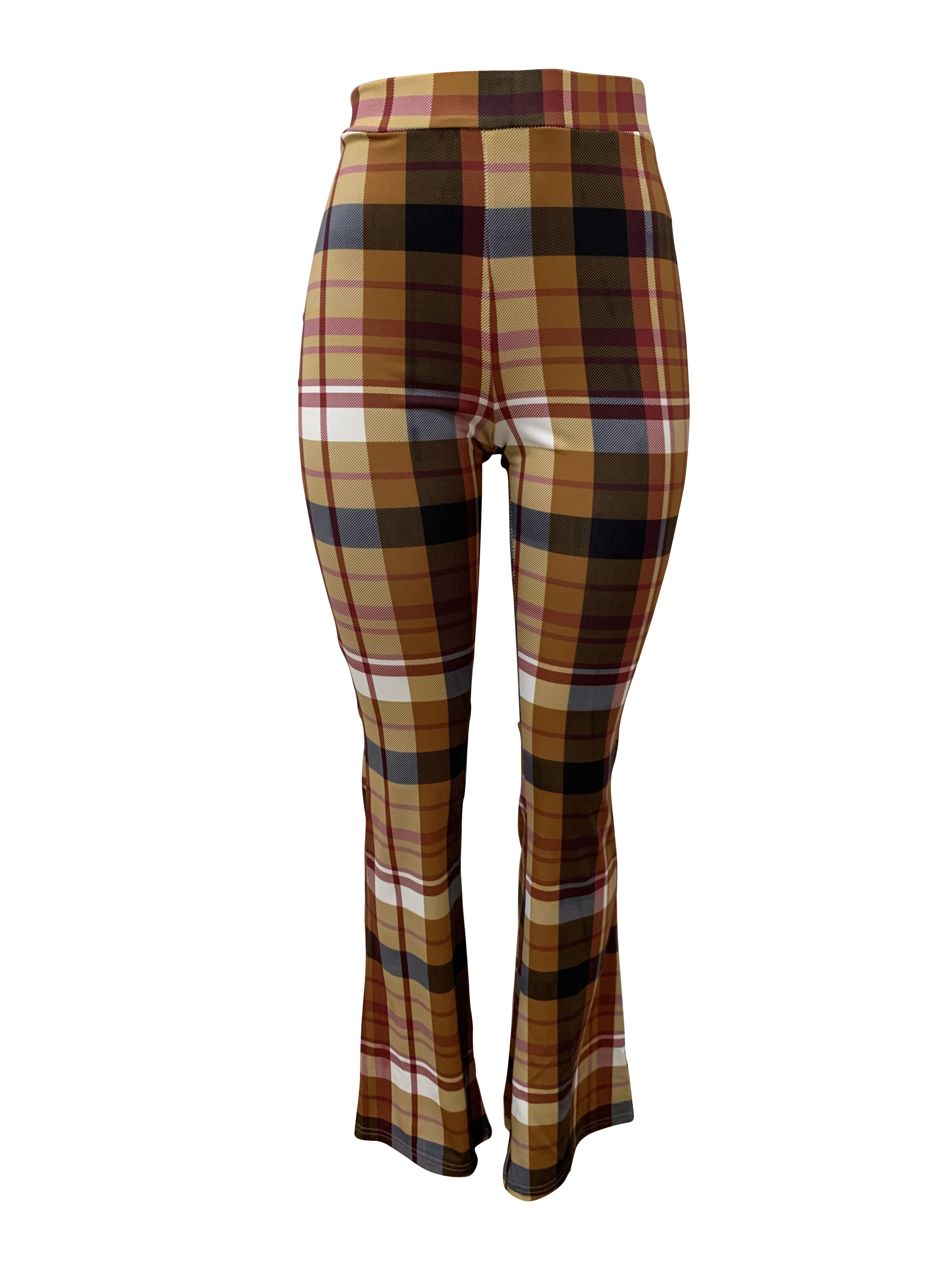 European and American women\'s plaid printed straight leg pants